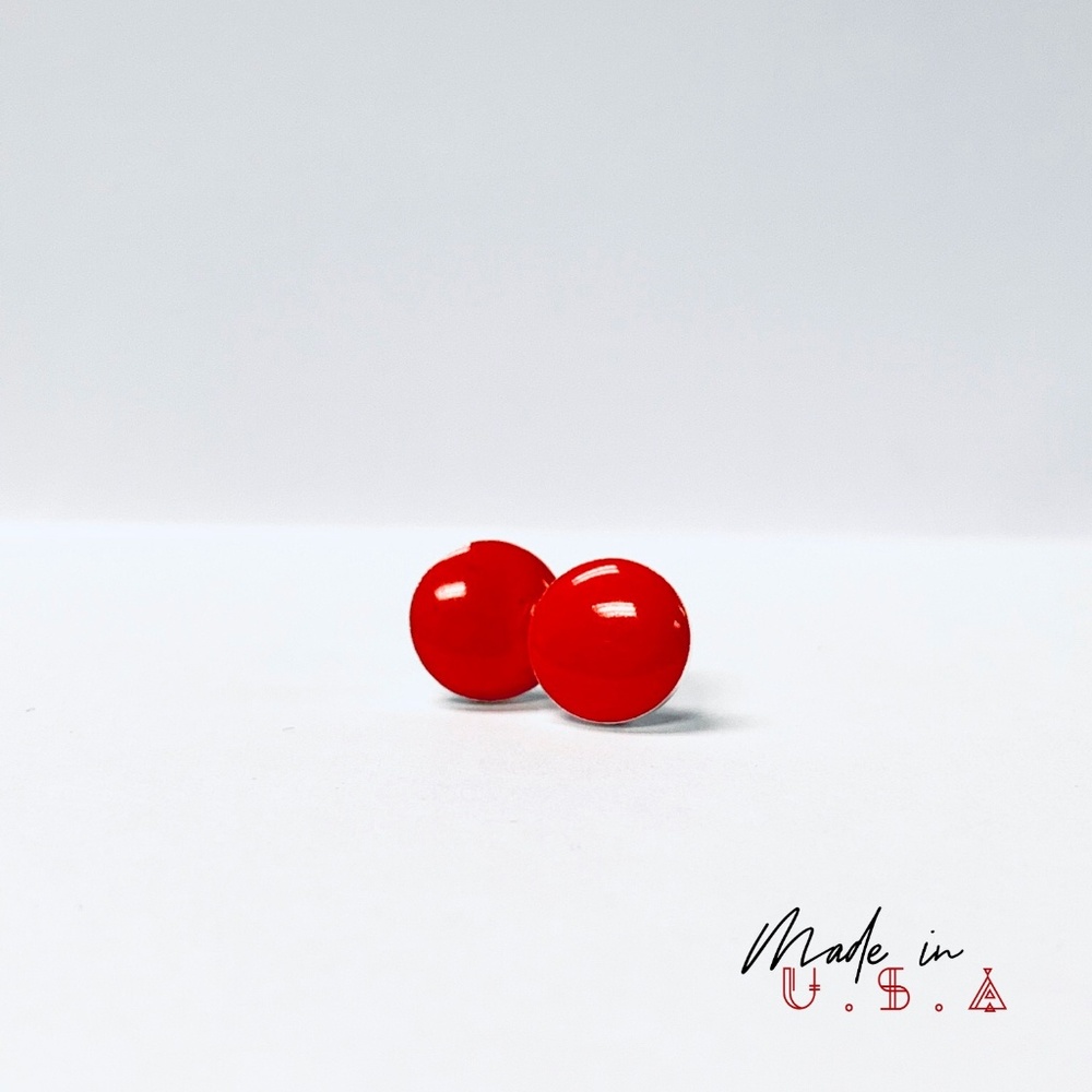 Solid Round Earrings - Red